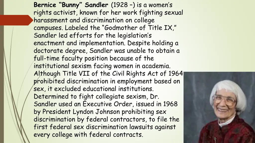 bernice bunny sandler 1928 is a women s rights