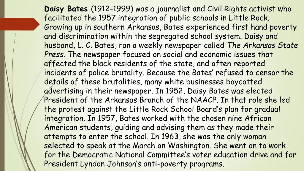 daisy bates 1912 1999 was a journalist and civil