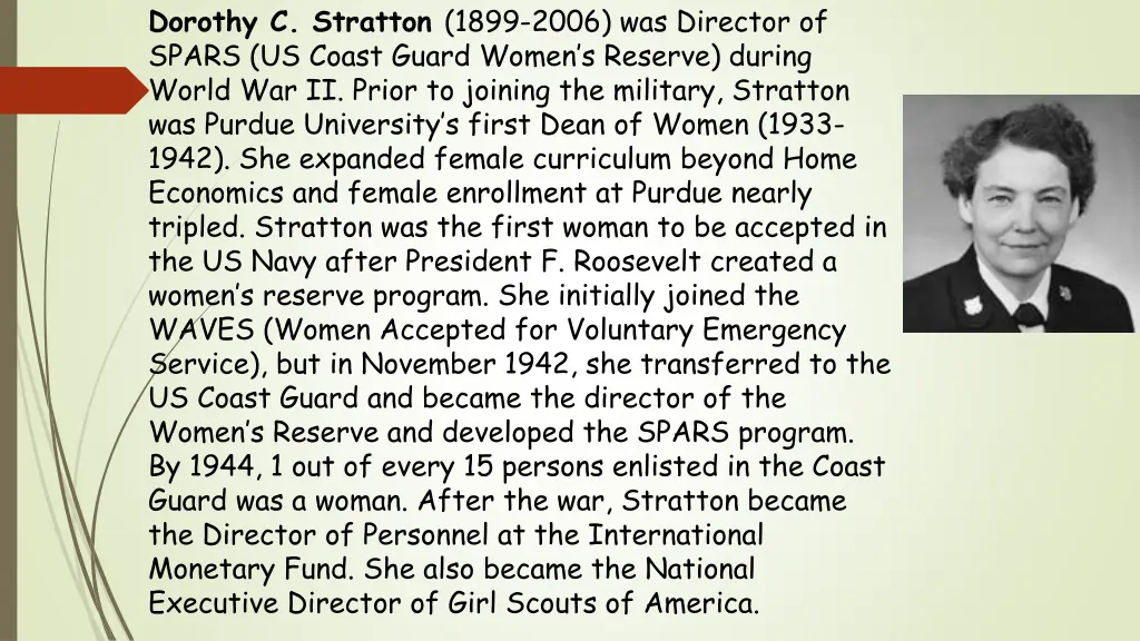 dorothy c stratton 1899 2006 was director