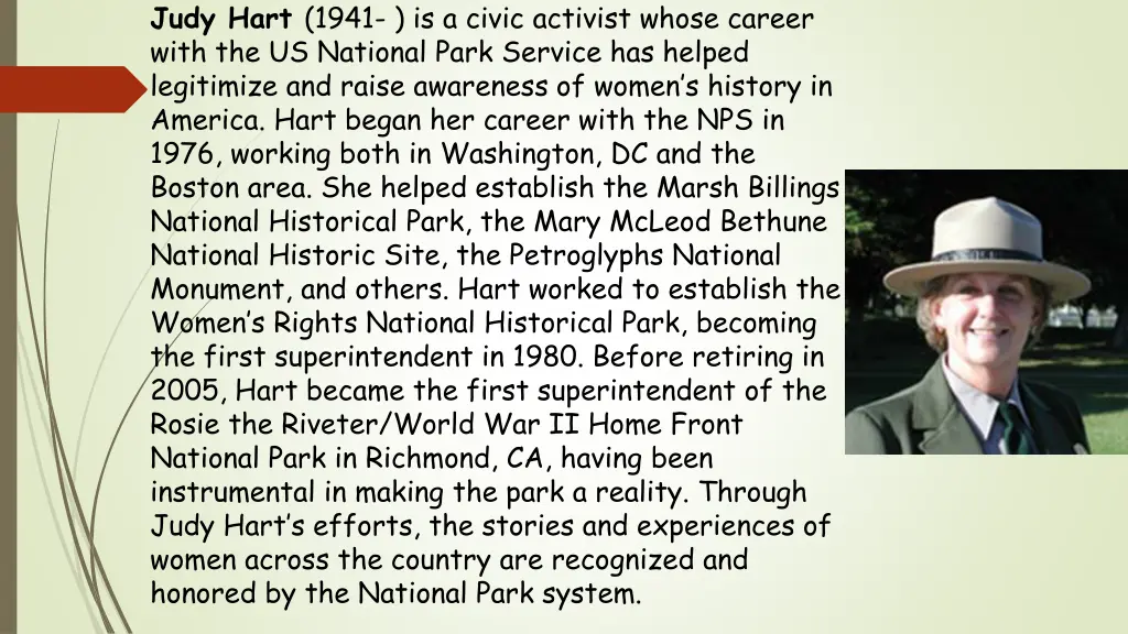 judy hart 1941 is a civic activist whose career