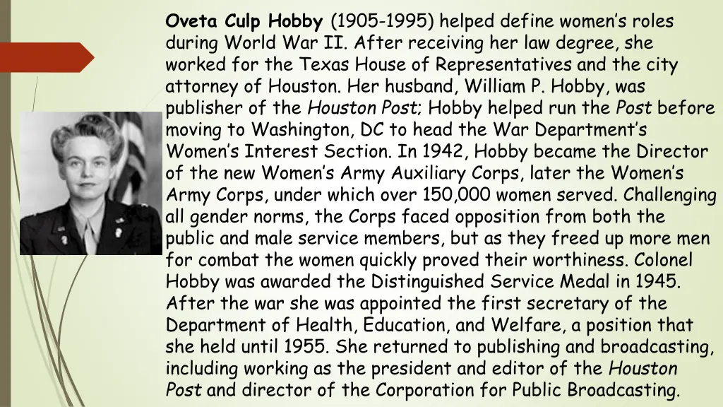 oveta culp hobby 1905 1995 helped define women