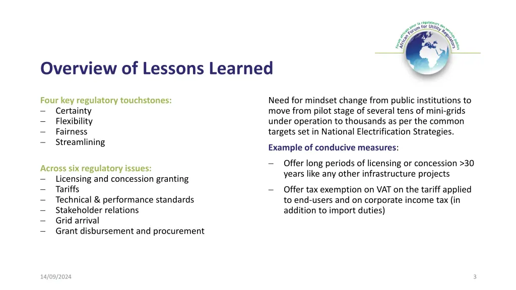 overview of lessons learned