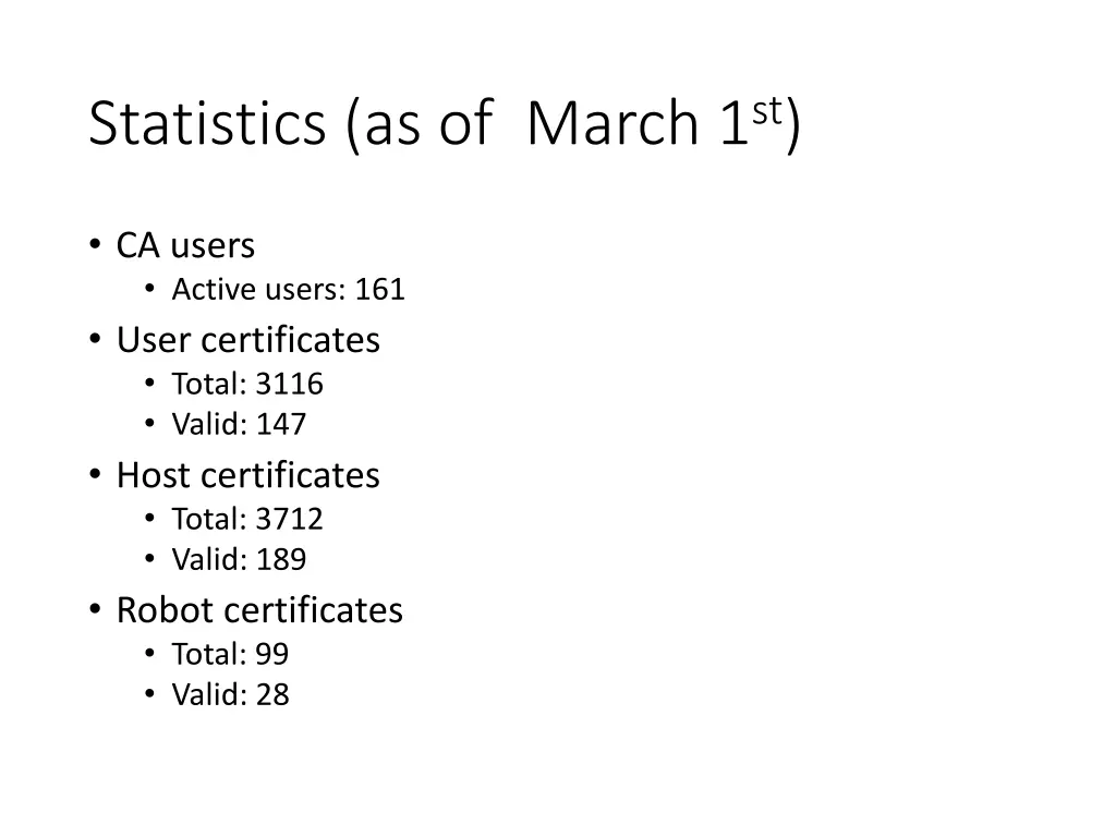 statistics as of march 1 st