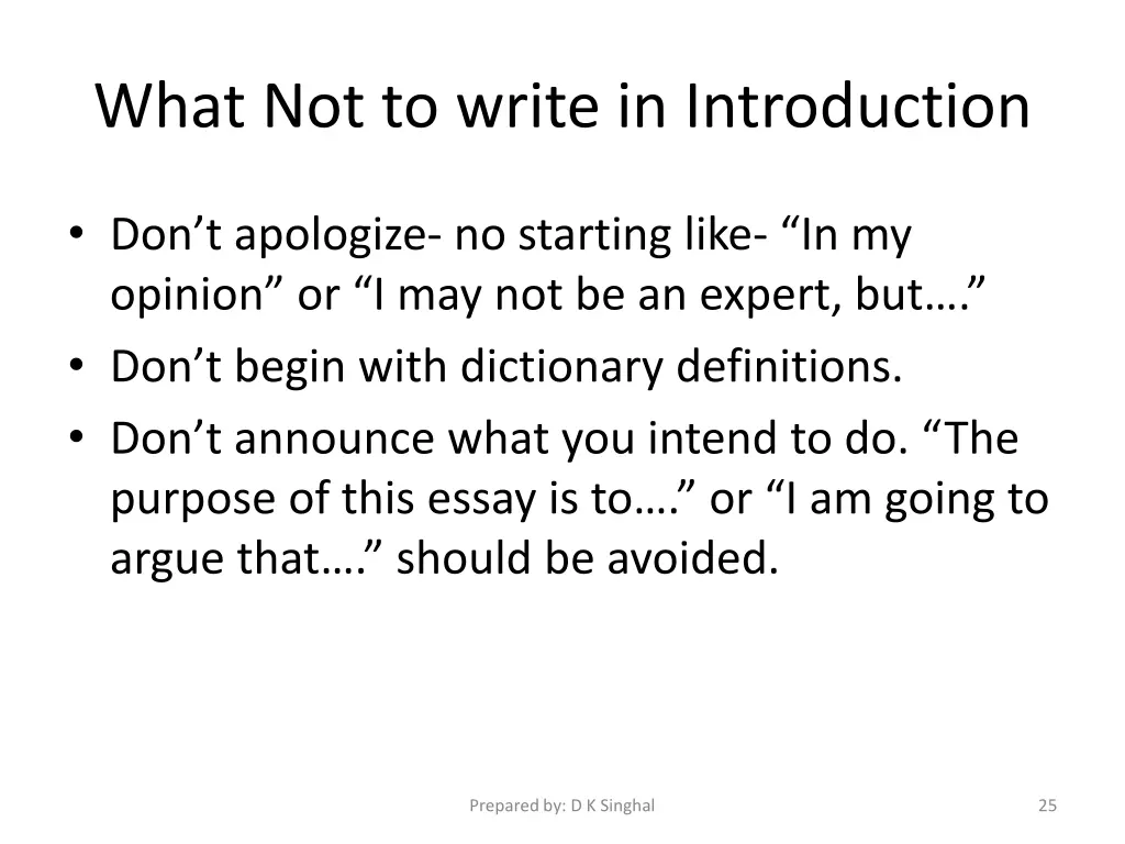 what not to write in introduction