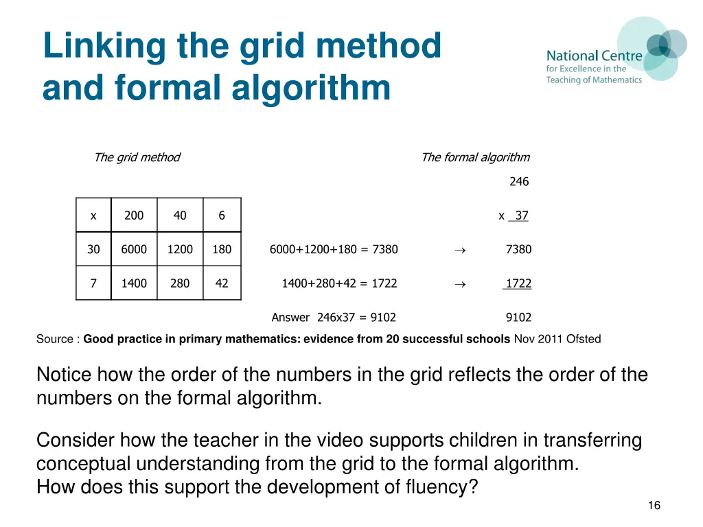 linking the grid method and formal algorithm