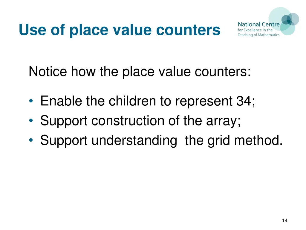 use of place value counters