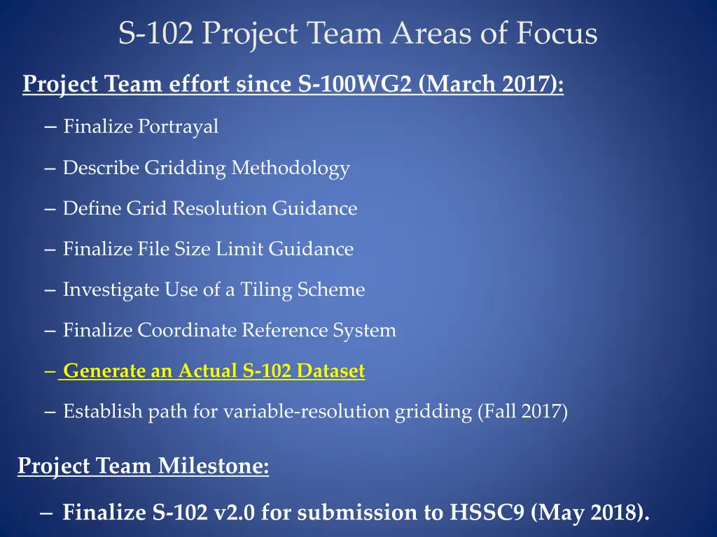 s 102 project team areas of focus