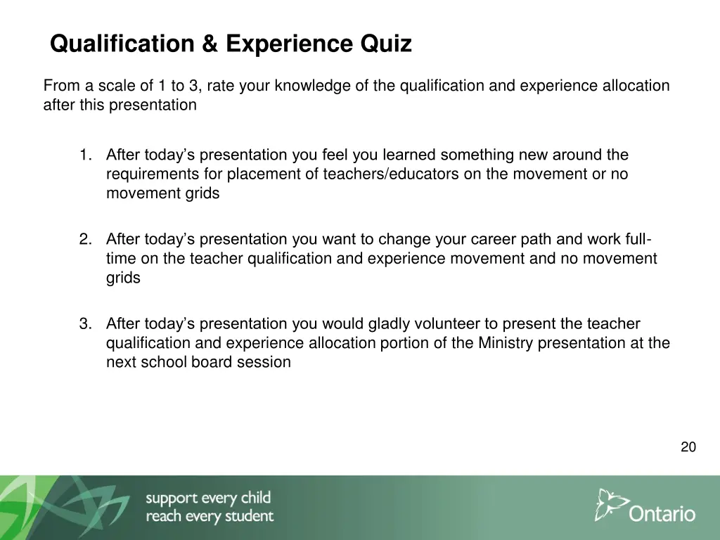 qualification experience quiz