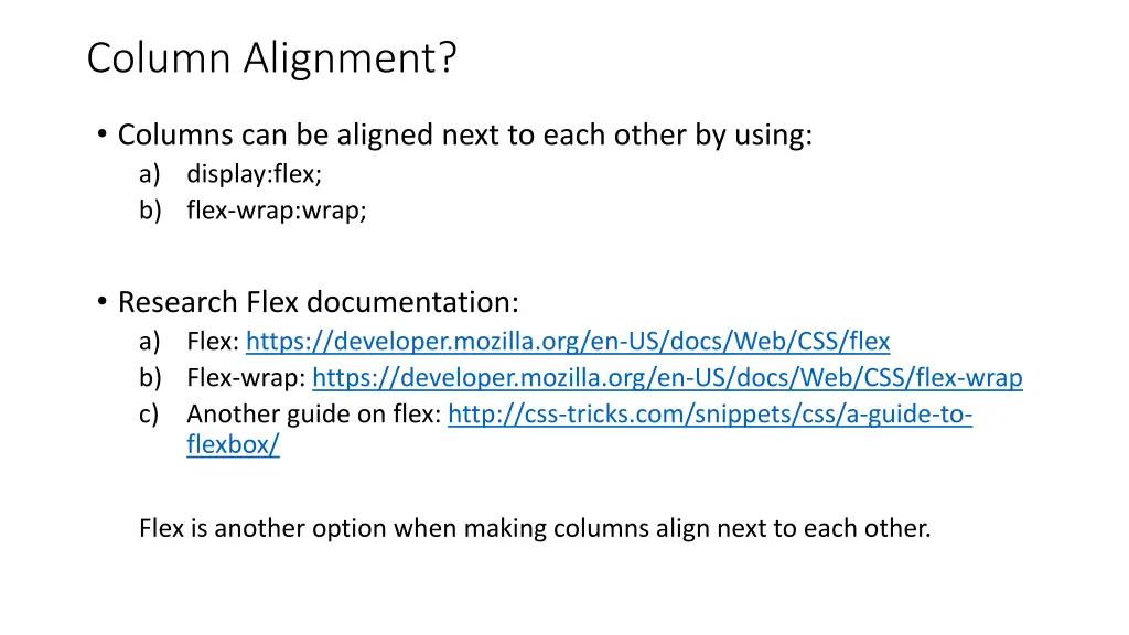 column alignment