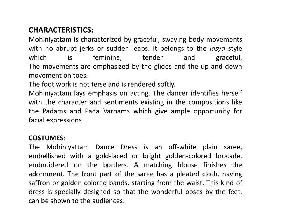 characteristics mohiniyattam is characterized