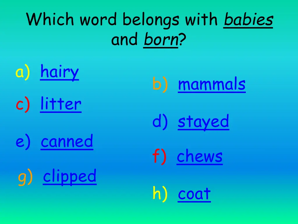 which word belongs with babies and born