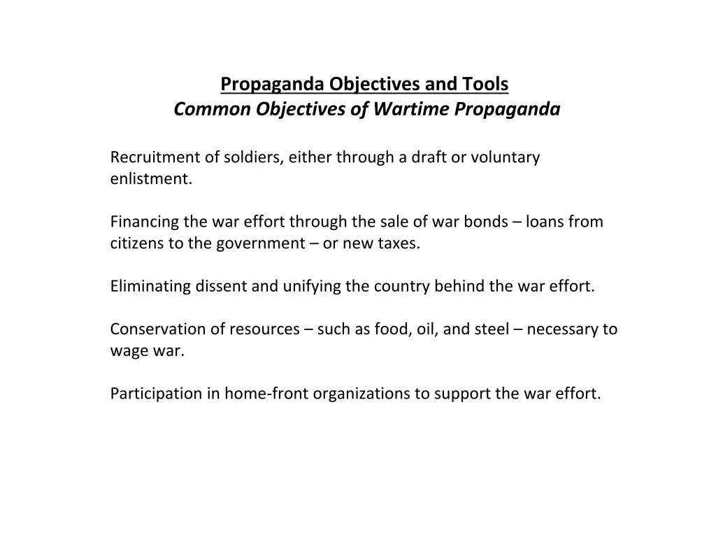 propaganda objectives and tools common objectives 1