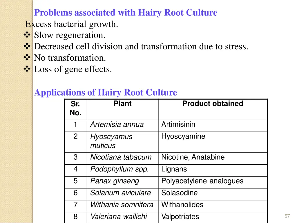 problems associated with hairy root culture