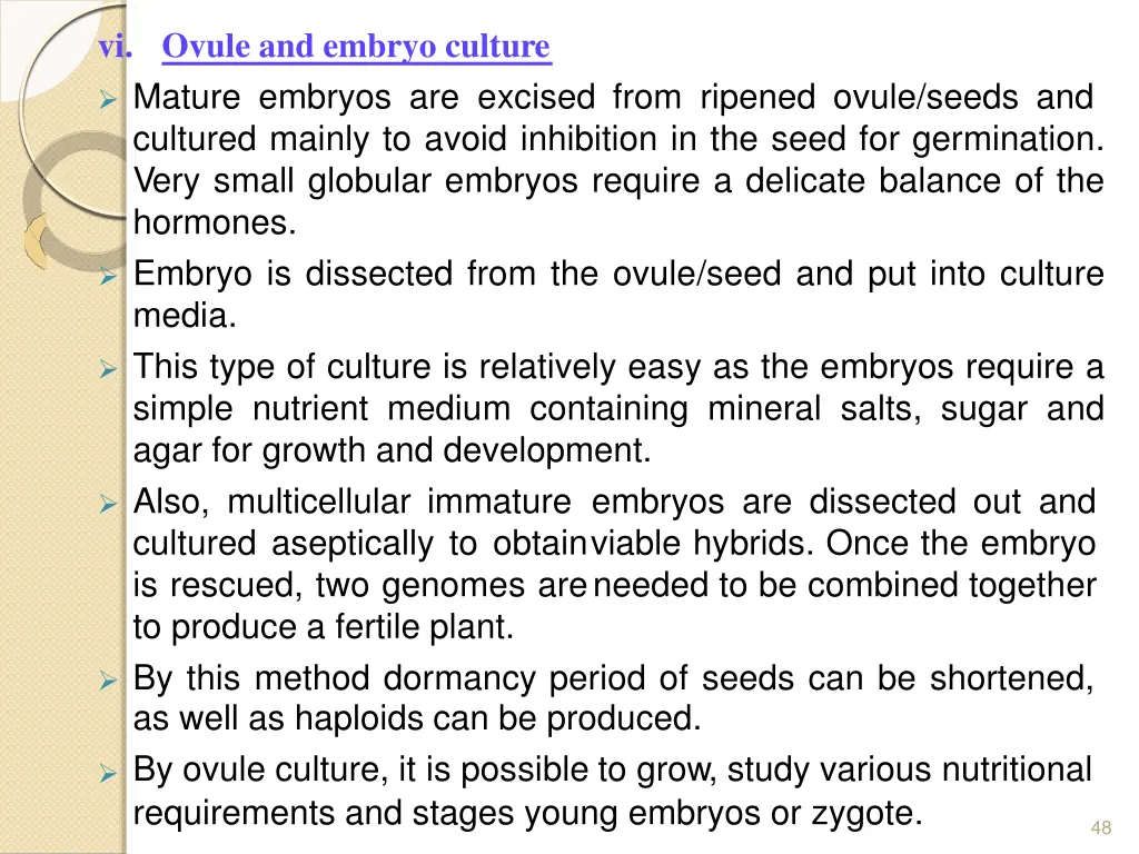 vi ovule and embryo culture mature embryos