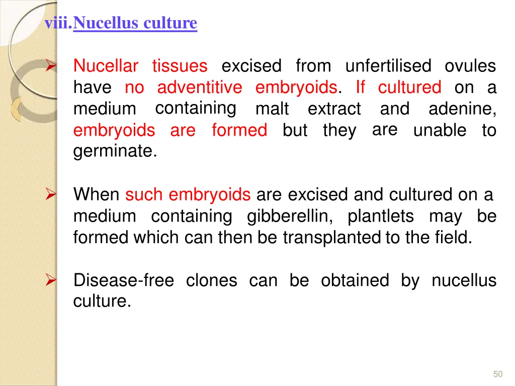 viii nucellus culture