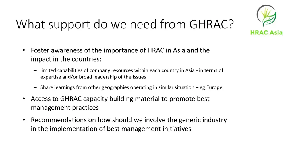 what support do we need from ghrac