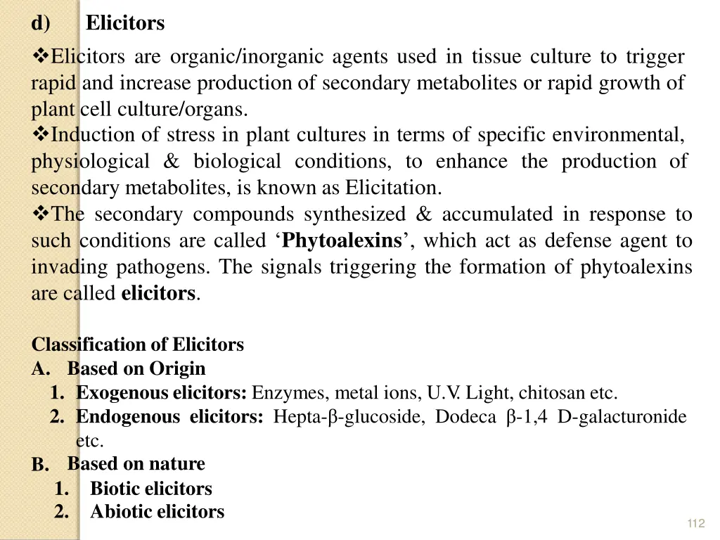 d elicitors are organic inorganic agents used