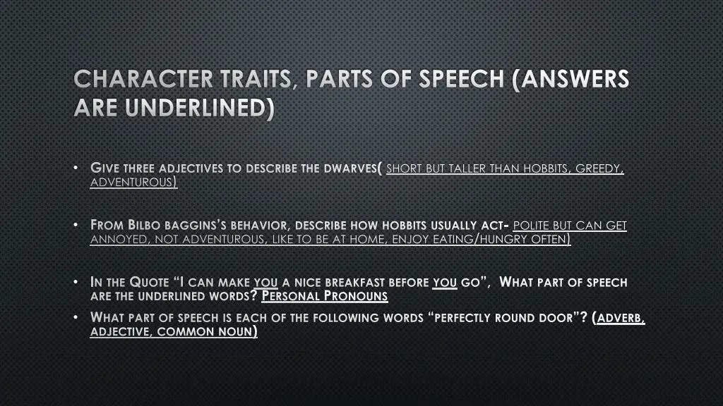 character traits parts of speech answers