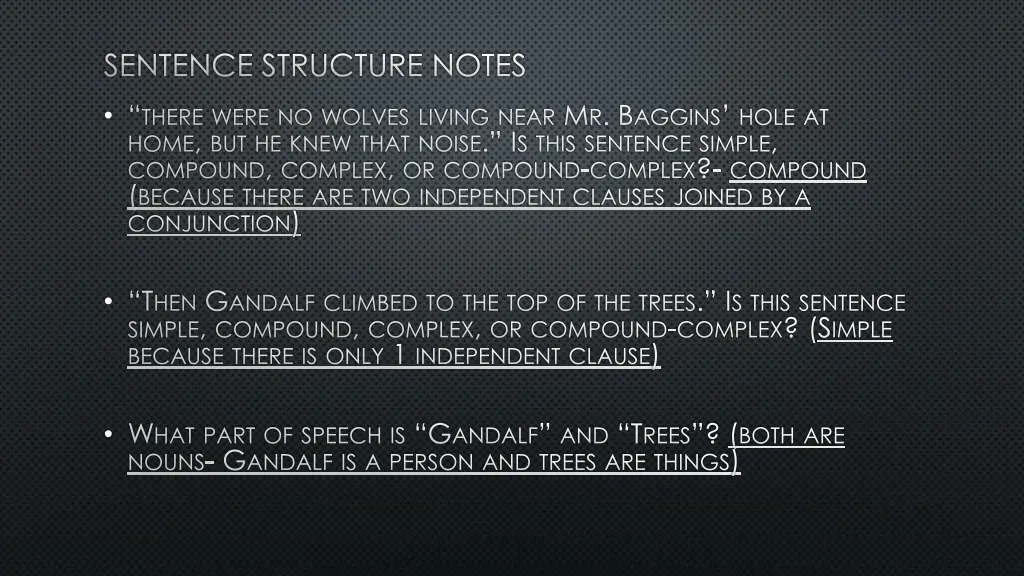 sentence structure notes