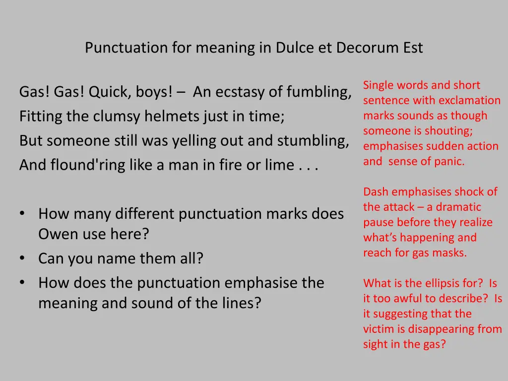 punctuation for meaning in dulce et decorum est