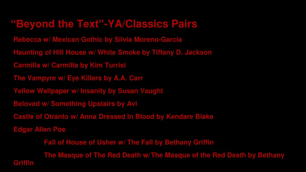 beyond the text ya classics pairs