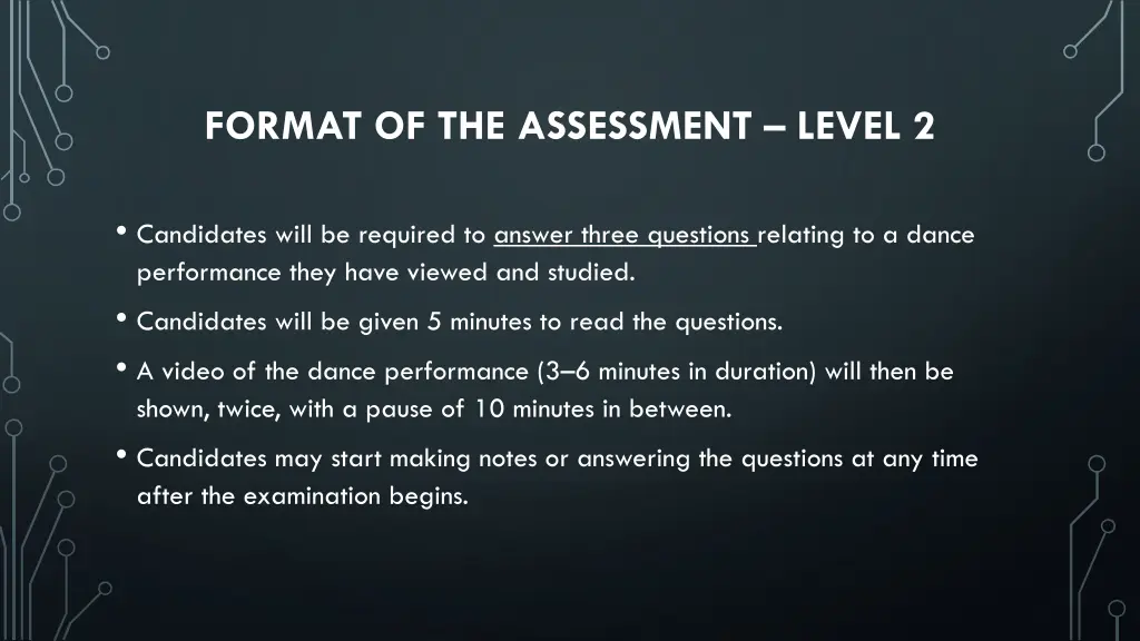 format of the assessment level 2