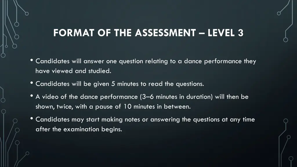 format of the assessment level 3