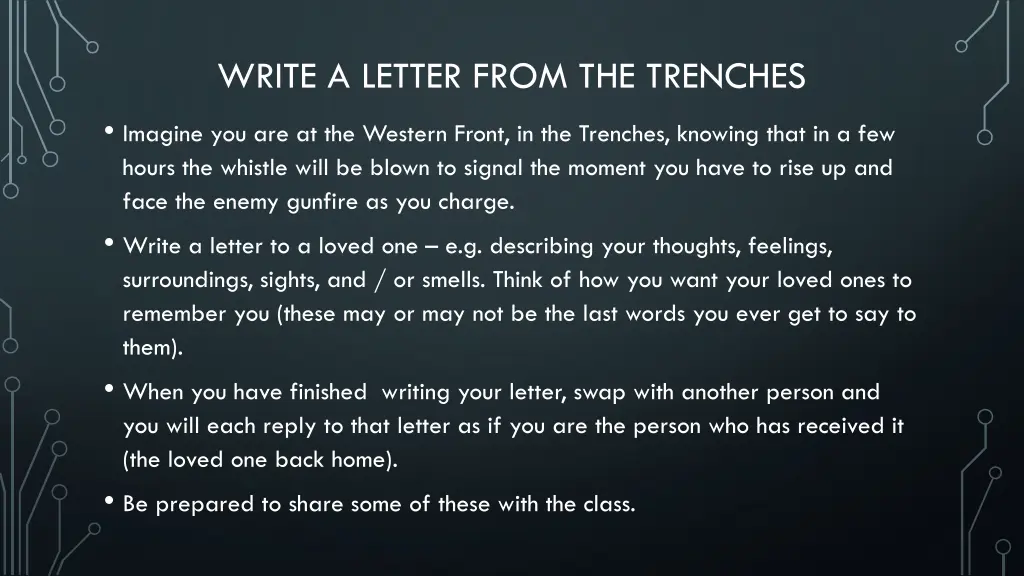 write a letter from the trenches imagine