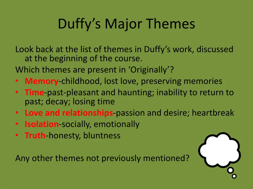 duffy s major themes