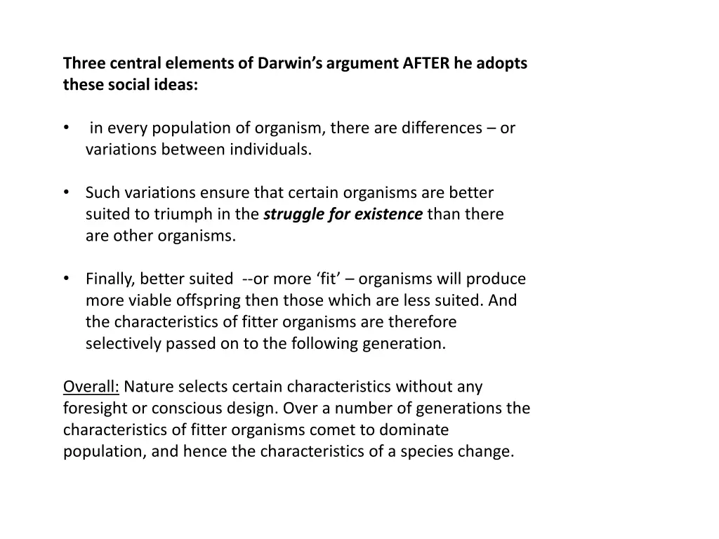 three central elements of darwin s argument after