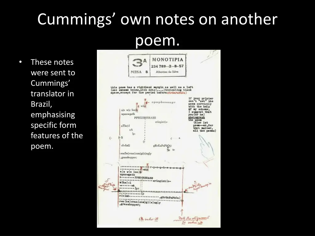 cummings own notes on another poem