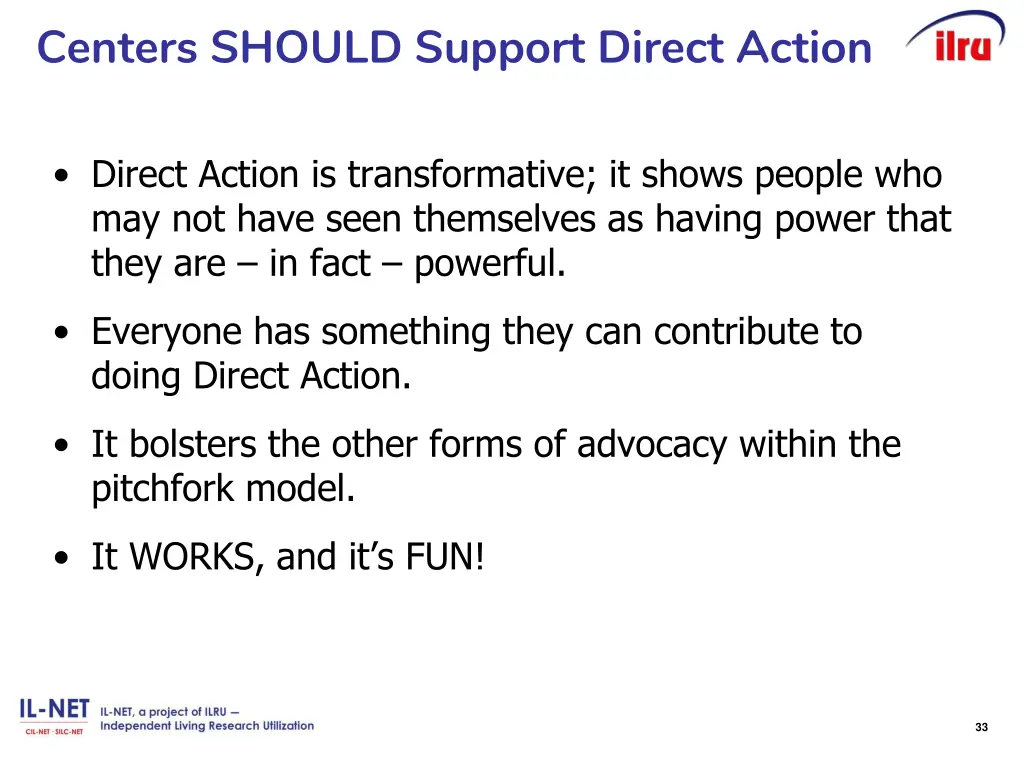 centers should support direct action