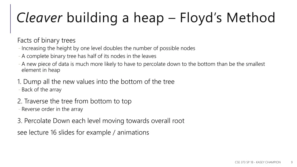 cleaver building a heap floyd s method