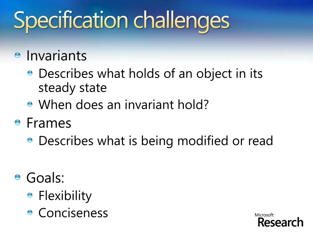 specification challenges