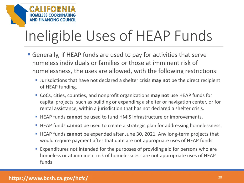 ineligible uses of heap funds