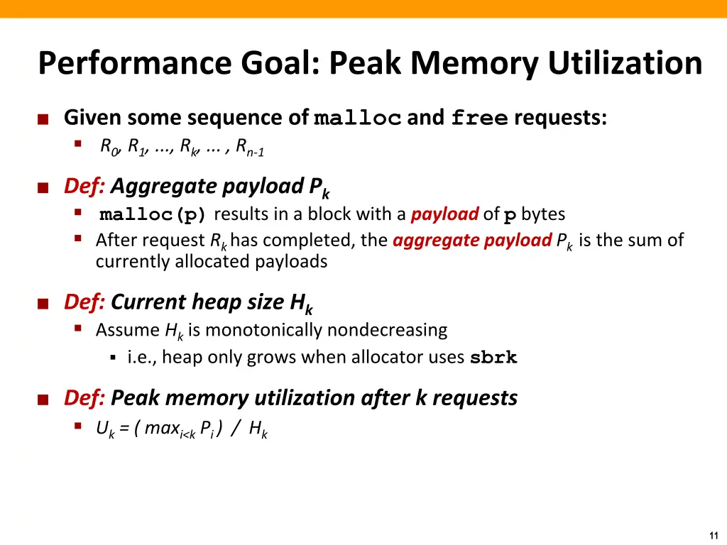 performance goal peak memory utilization