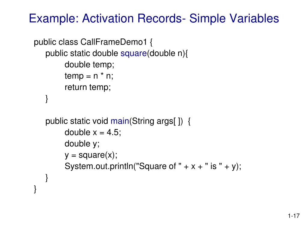 example activation records simple variables