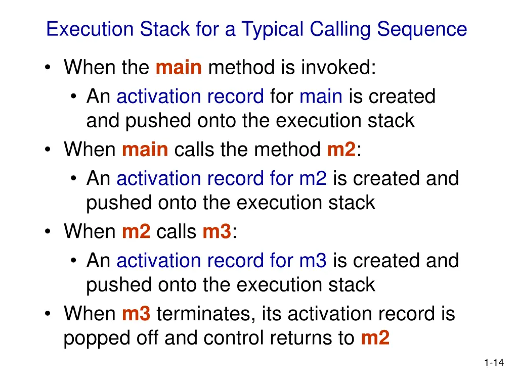 execution stack for a typical calling sequence 2