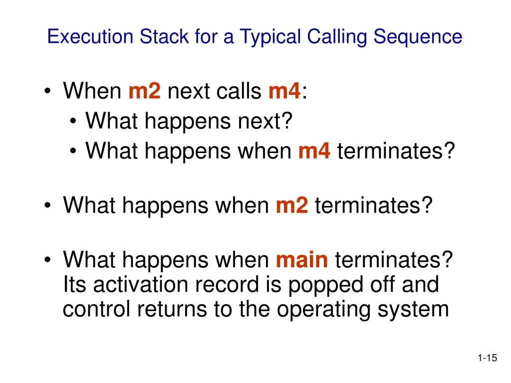 execution stack for a typical calling sequence 3