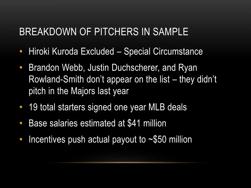 breakdown of pitchers in sample