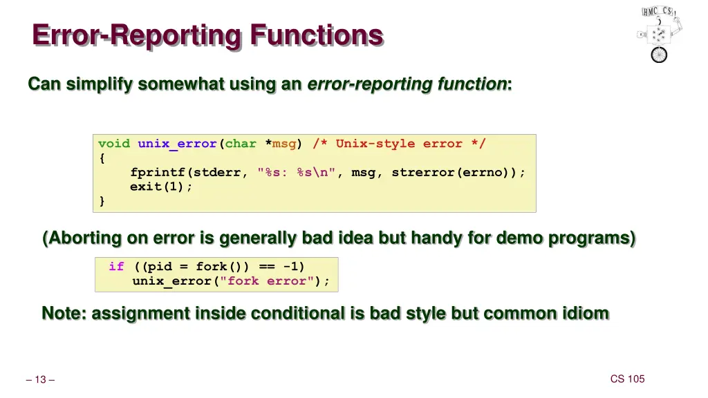 error reporting functions