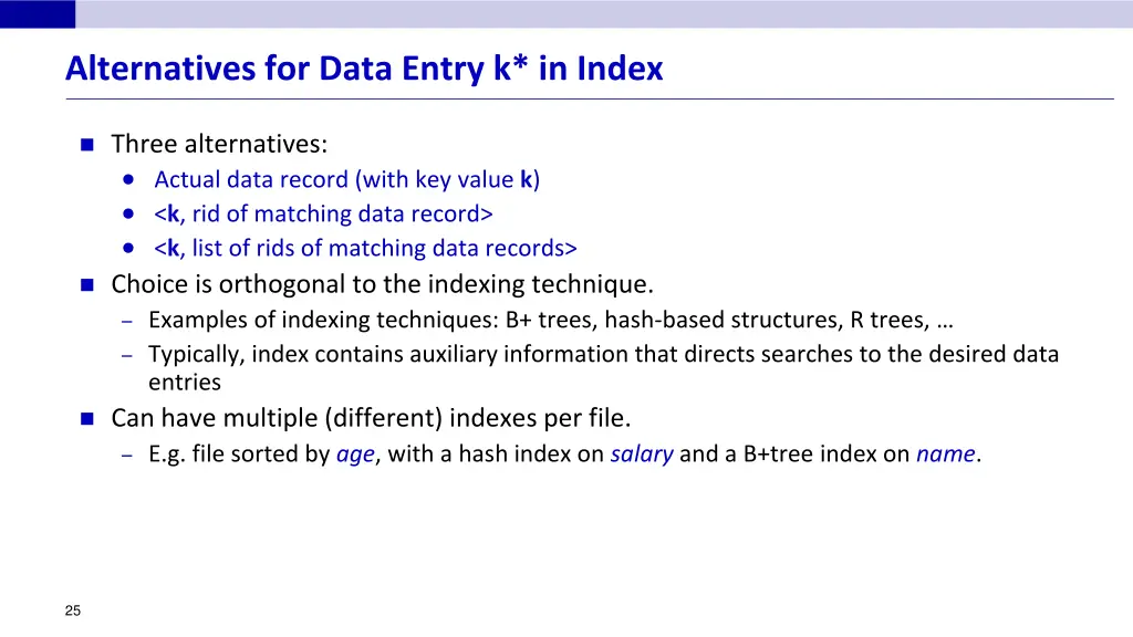 alternatives for data entry k in index