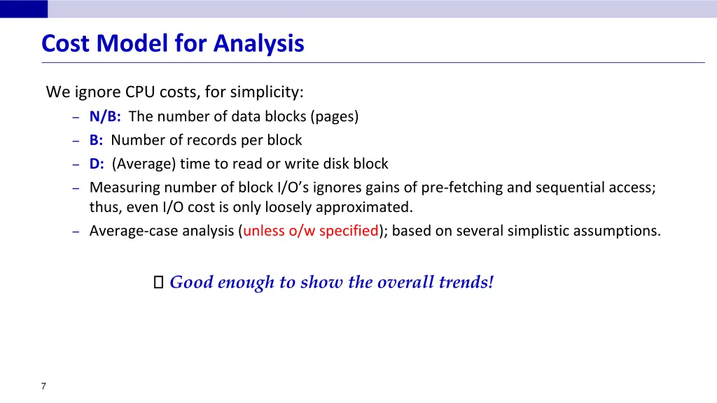 cost model for analysis