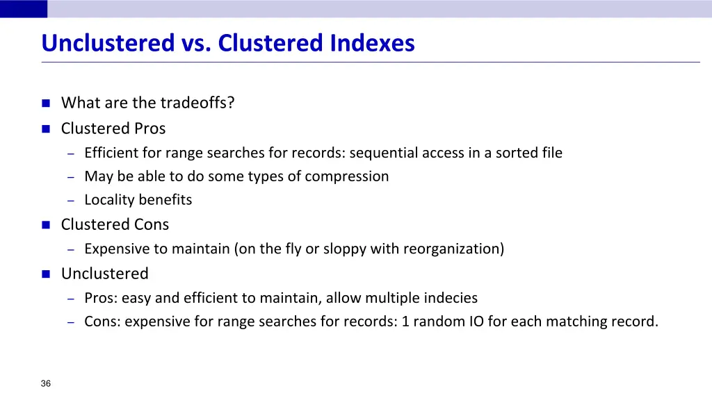 unclustered vs clustered indexes