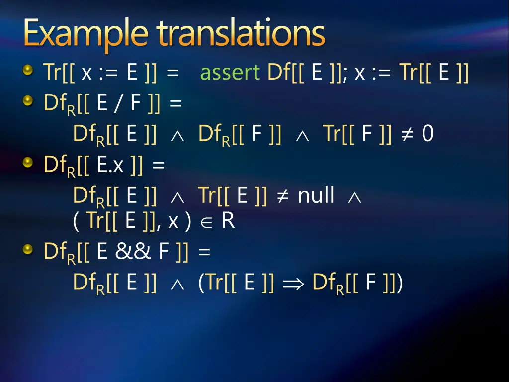 example translations tr x e assert