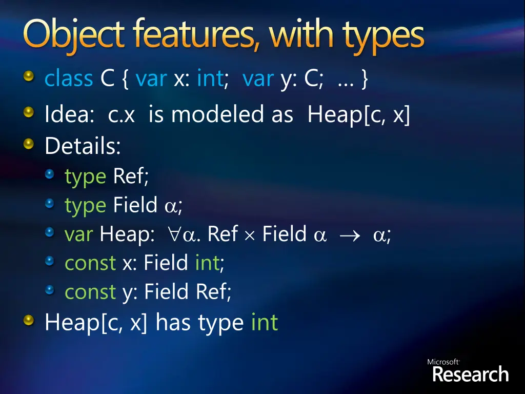 object features with types class 1