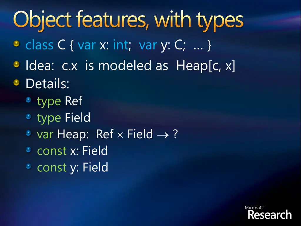 object features with types class