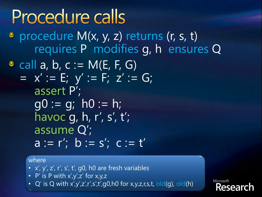 procedure calls procedure m x y z returns