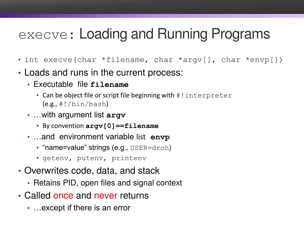 execve loading and running programs