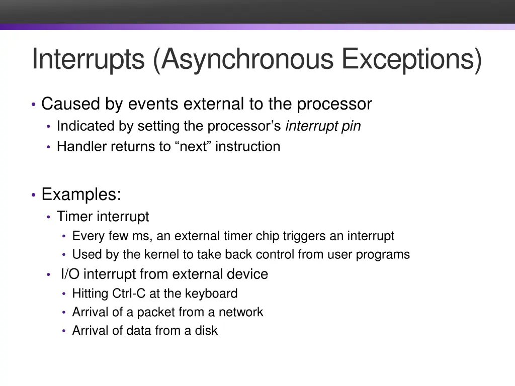 interrupts asynchronous exceptions